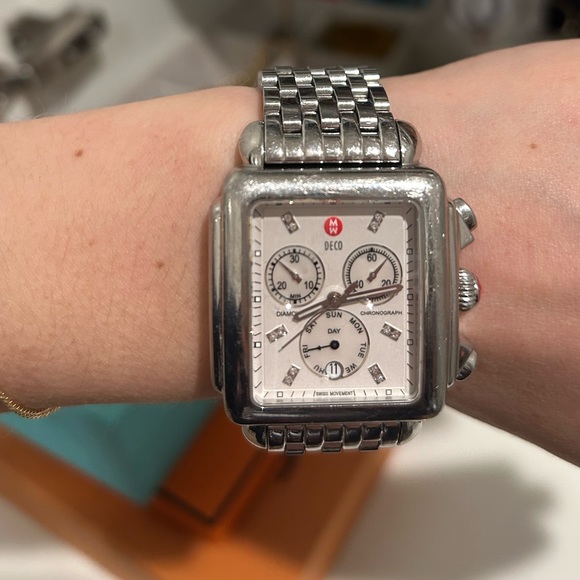 Michele Watch - Deco Diamond Stainless Steel Watch with Diamonds - Picture 4 of 8